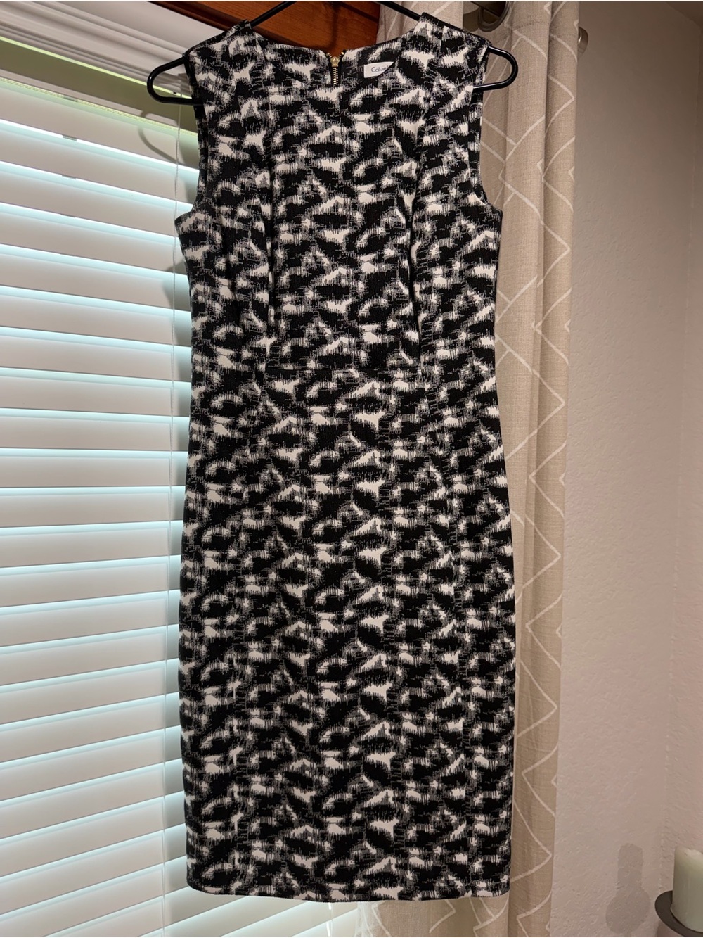Calvin Klein Black and White Textured Sheath Midi Dress